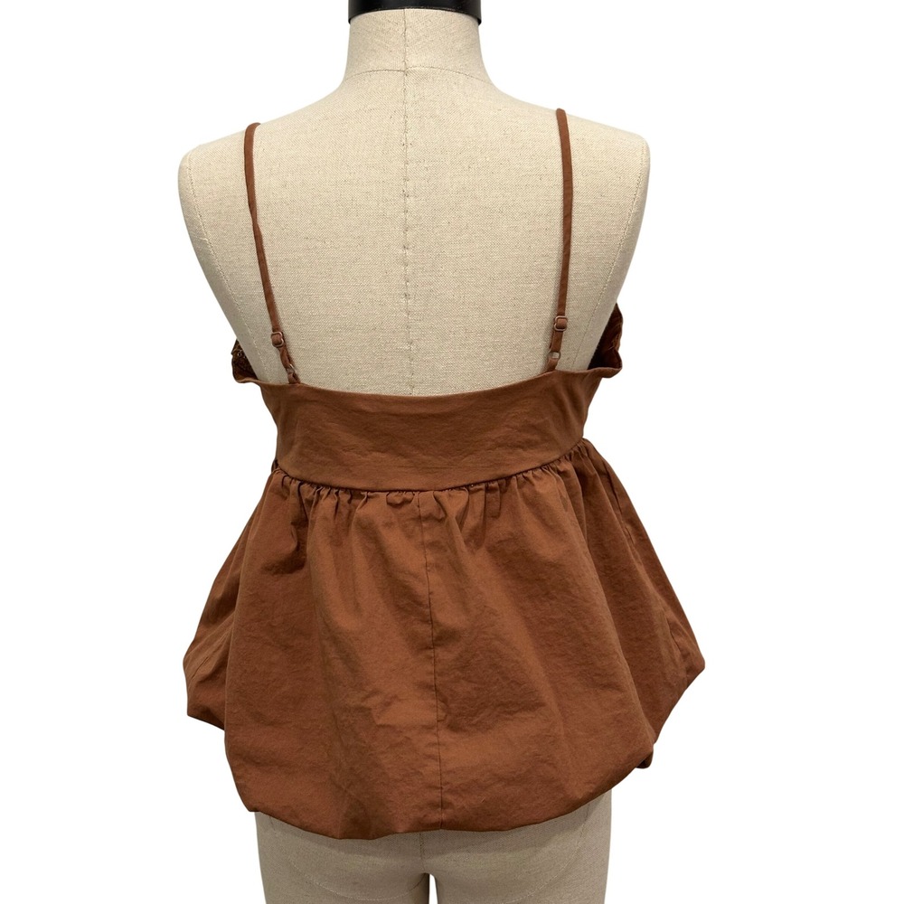 Willow + Root Med Rust Brown Bubble Hem Peplum Camisole Top Square Neck Softgirl - Picture 2 of 5